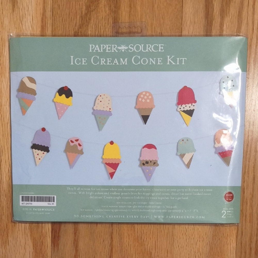 Paper Source Ice Cream Cone Garland - Multicolor Party Decor (NWT)